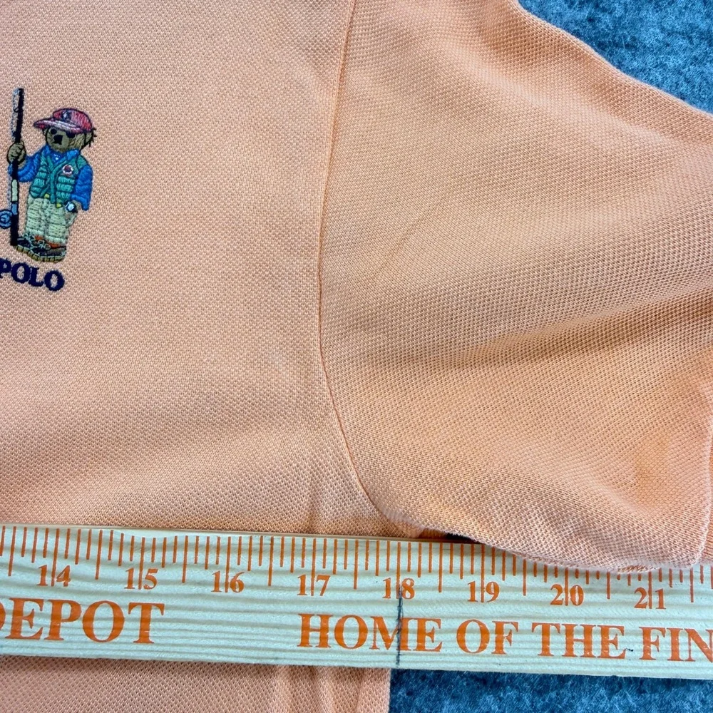 Polo Ralph Lauren Polo Shirt Boys L 14-16 Orange Polo Bear Fishing Embroidery